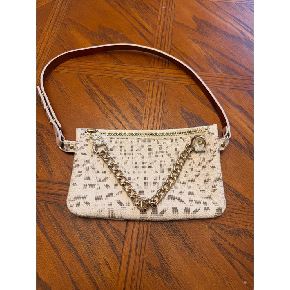 Michael Kors Beige Logo Belt Bag with Chain Accent